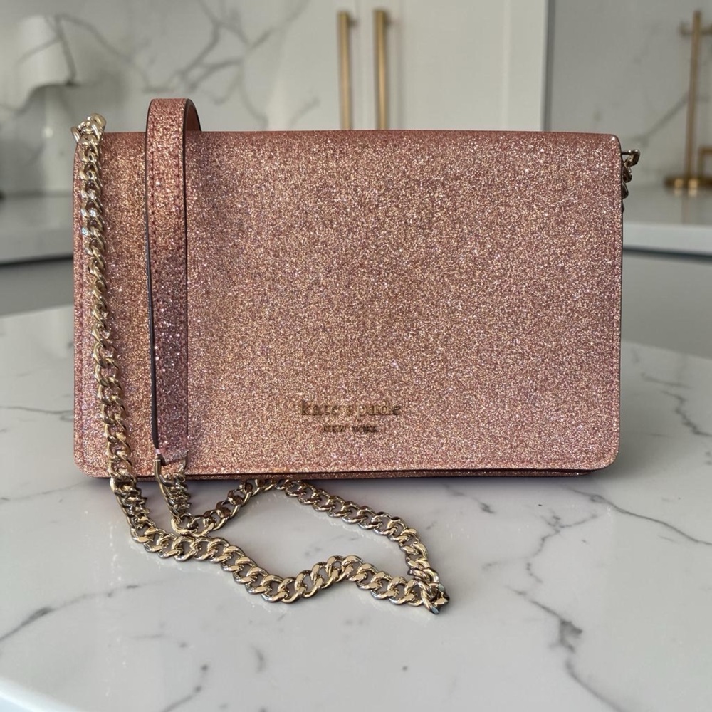 kate spade Pink Glitter Crossbody with Chain EUC